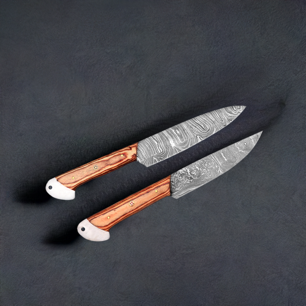 wooden handle Damascus Steak Knives set