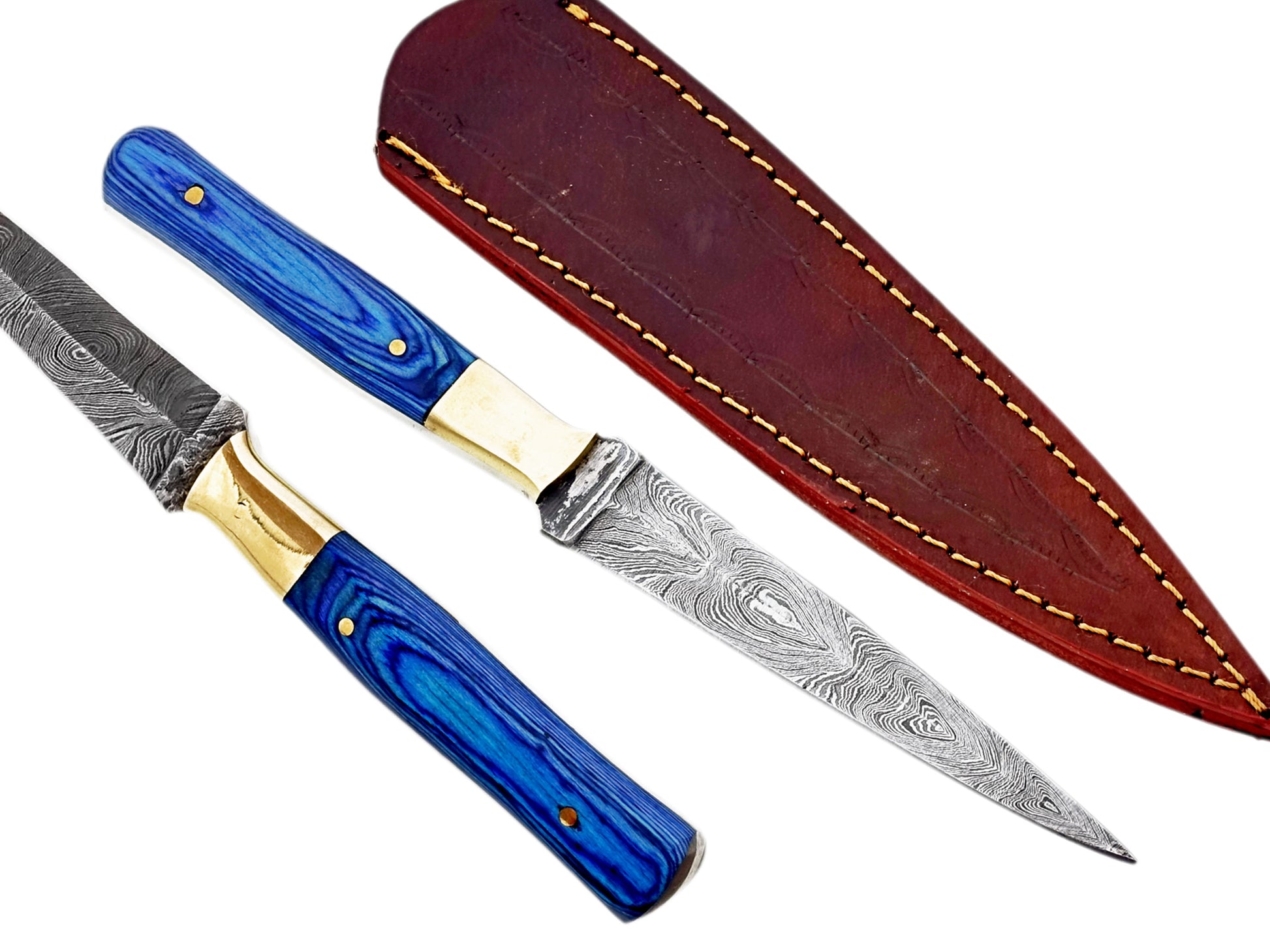 Damascus Steel Hunting Knife - Sharp Cutting Edge Blade for Outdoor and Boot Use with Unique Handle