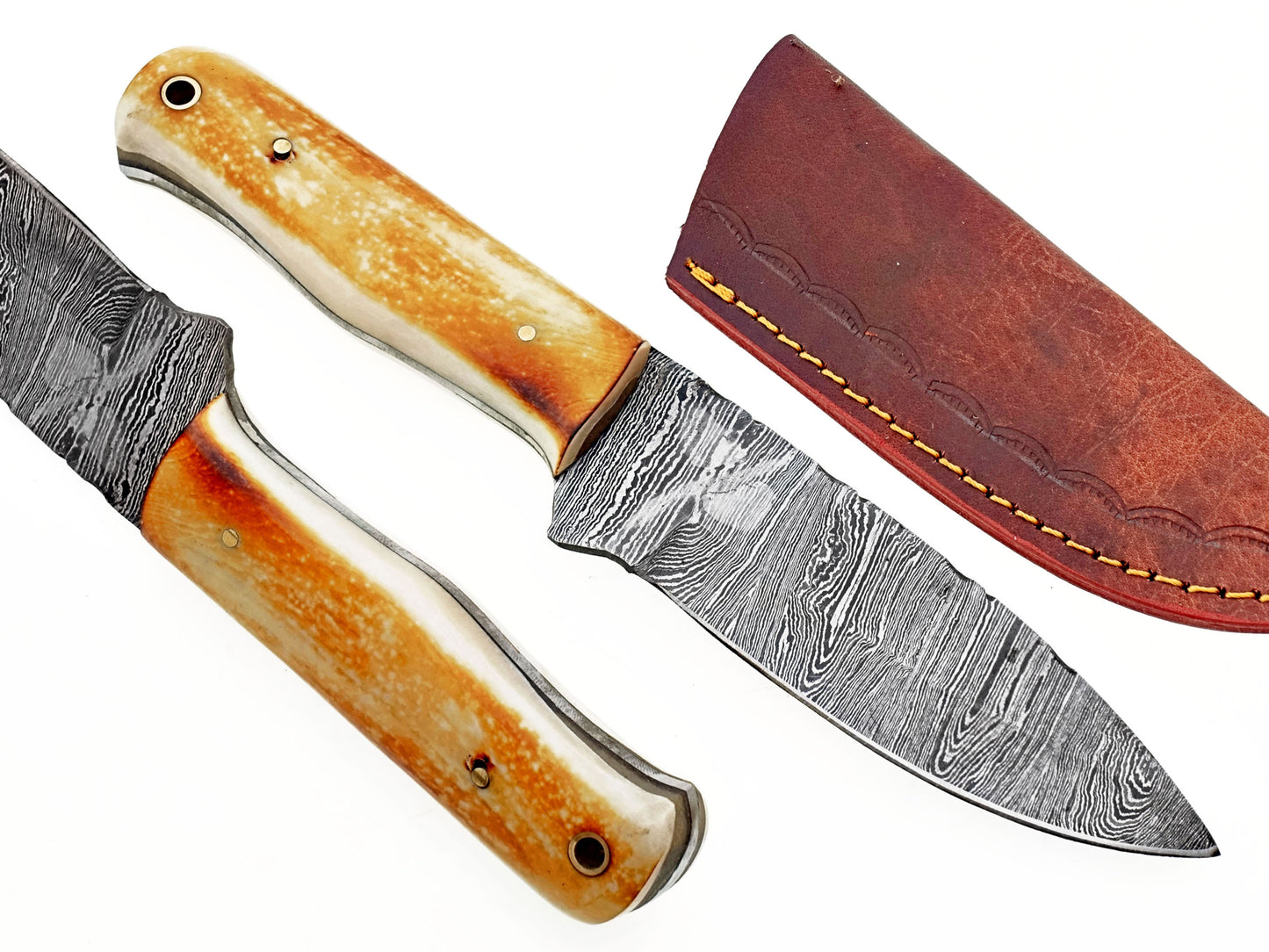 New Handcrafted Damascus Steel Hunting Knife - Sharp Edge Blade with Unique Burn Camel Bone Handle