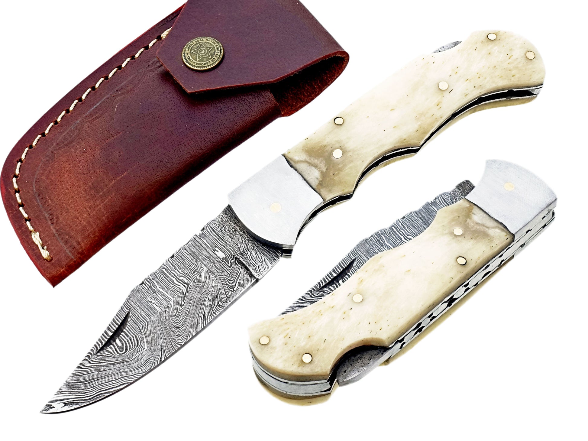 Handmade Damascus Folding Pocket Knife - Camel Bone Handle | Hope Blades