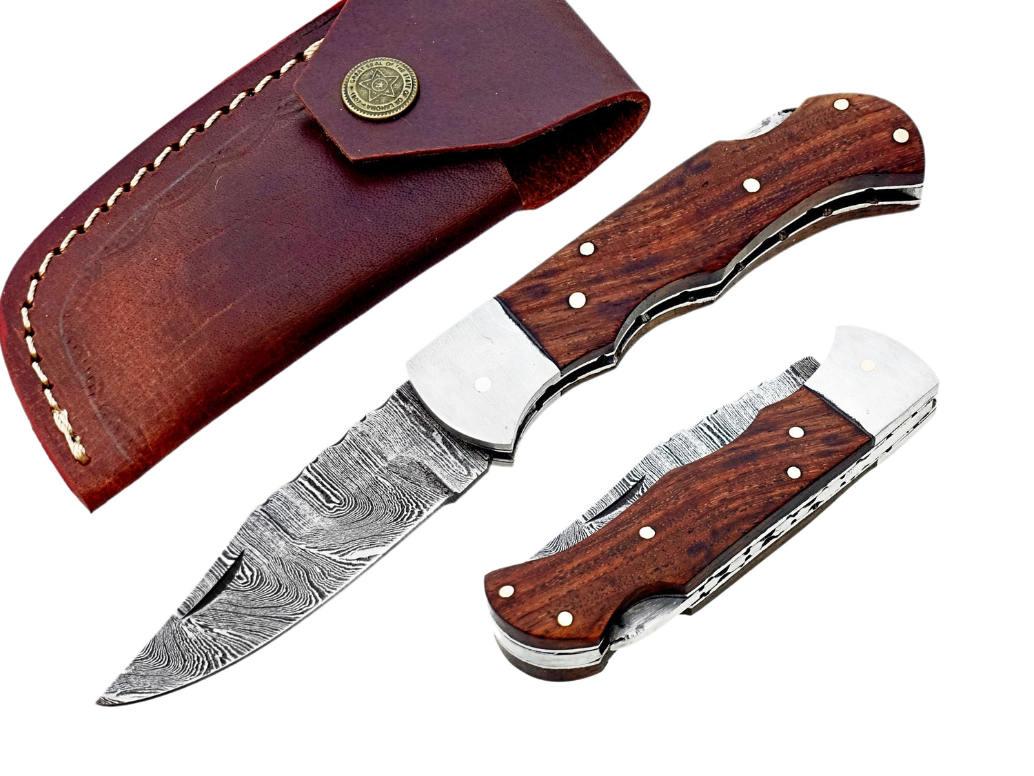 Handcrafted Damascus Pocket Knife with Rosewood Handle | Folding Knife | Hope Blades