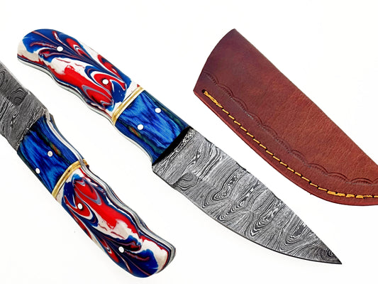 Handcrafted Damascus Hunting Knife - Resin & Stabilized Wood Handle 8" Inches