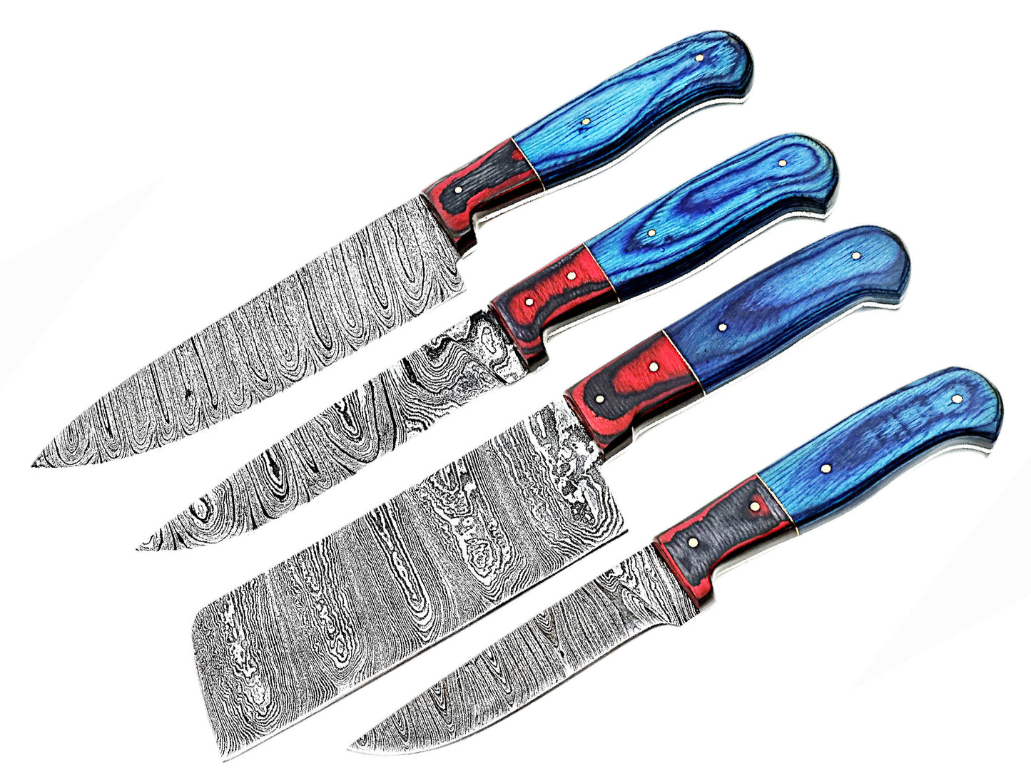 4-Piece Handcrafted Damascus Steel Kitchen & Steak Knives Set with Handstitched Leather Bag