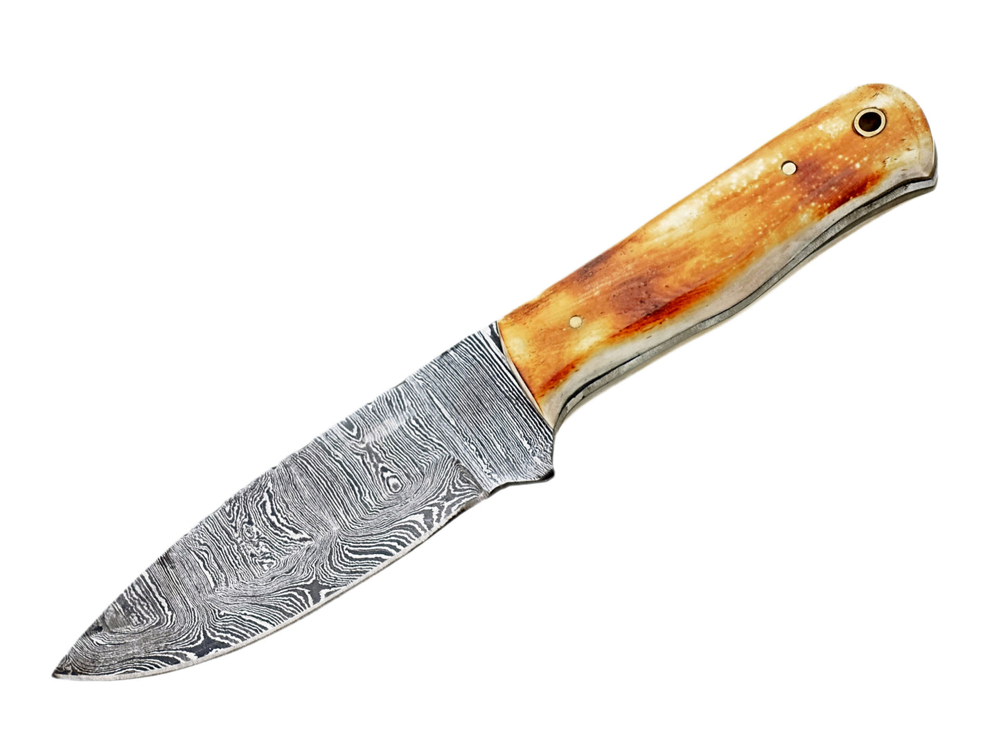 New Handcrafted Damascus Steel Hunting Knife - Sharp Edge Blade with Unique Burn Camel Bone Handle