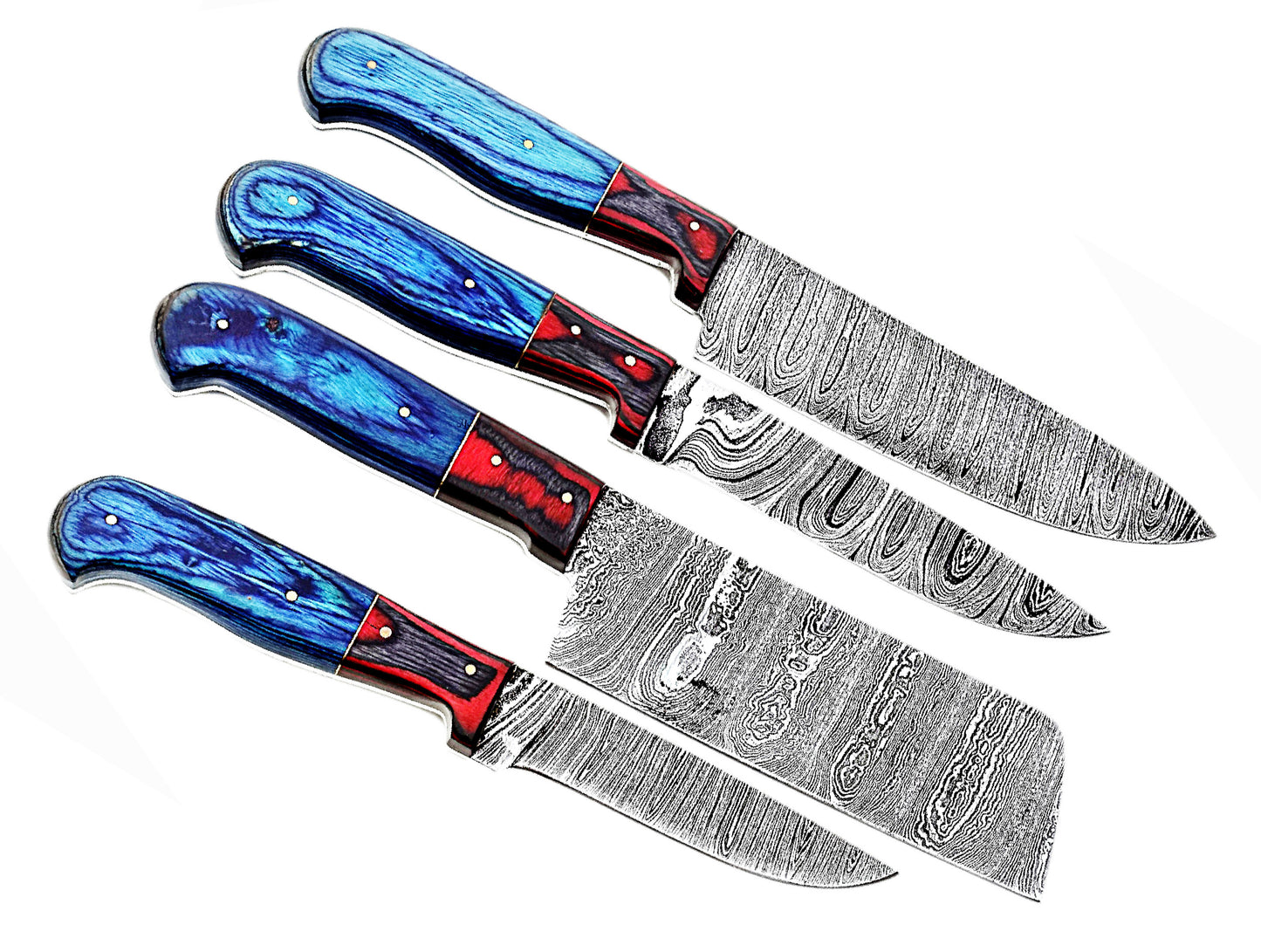 4-Piece Handcrafted Damascus Steel Kitchen & Steak Knives Set with Handstitched Leather Bag