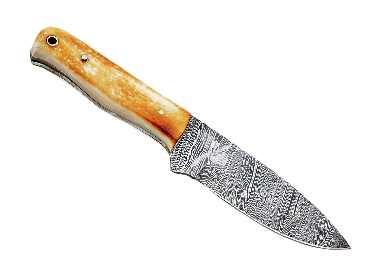 New Handcrafted Damascus Steel Hunting Knife - Sharp Edge Blade with Unique Burn Camel Bone Handle