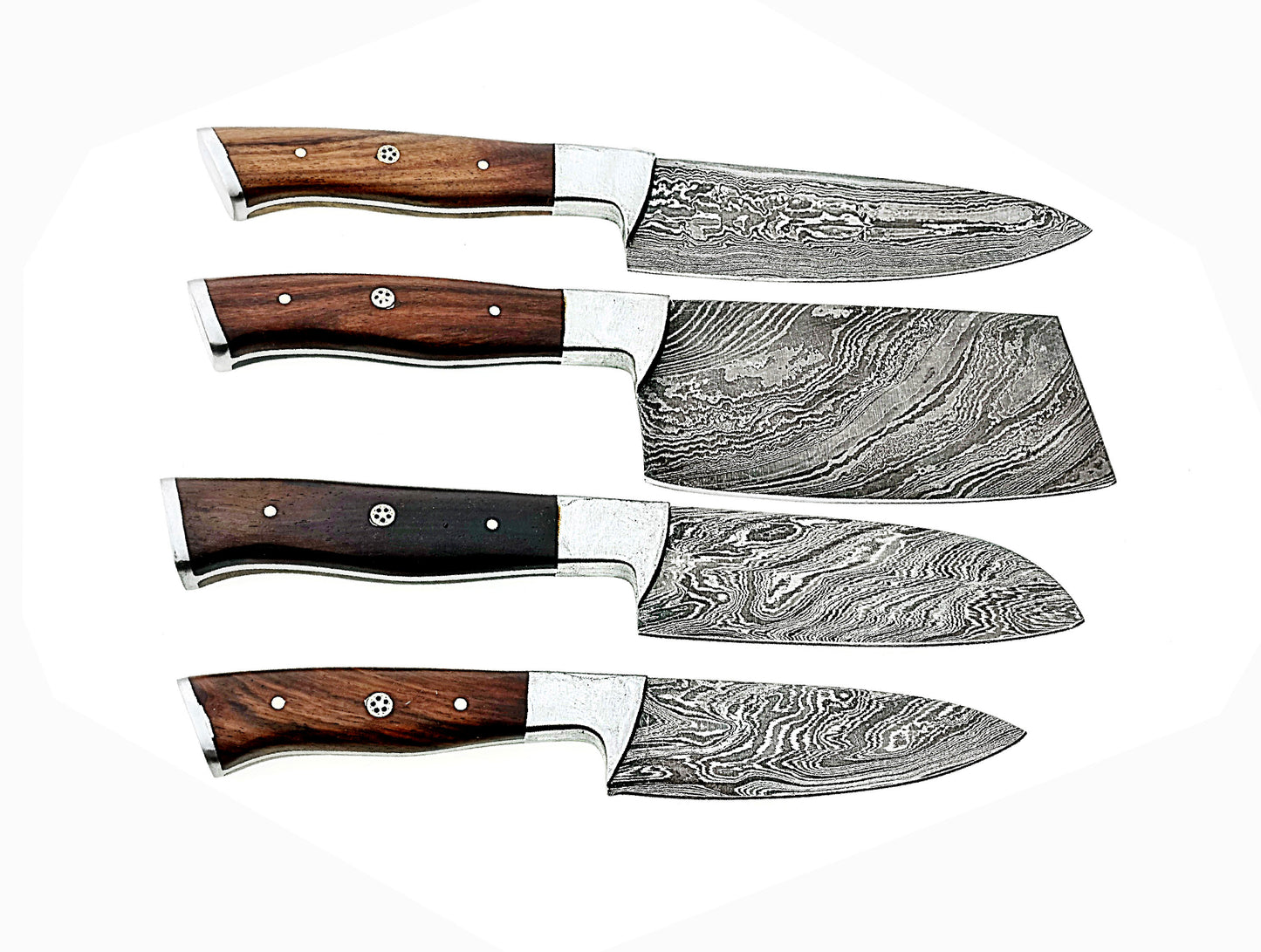 Damascus Knives set with Brown wooden handel