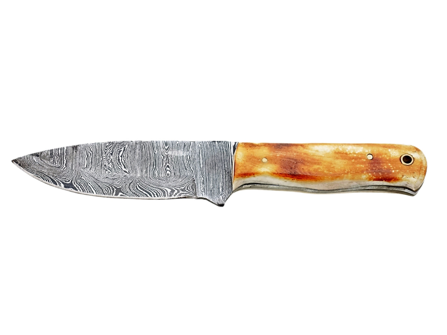 New Handcrafted Damascus Steel Hunting Knife - Sharp Edge Blade with Unique Burn Camel Bone Handle