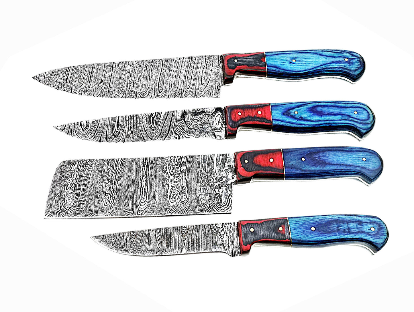 4-Piece Handcrafted Damascus Steel Kitchen & Steak Knives Set with Handstitched Leather Bag