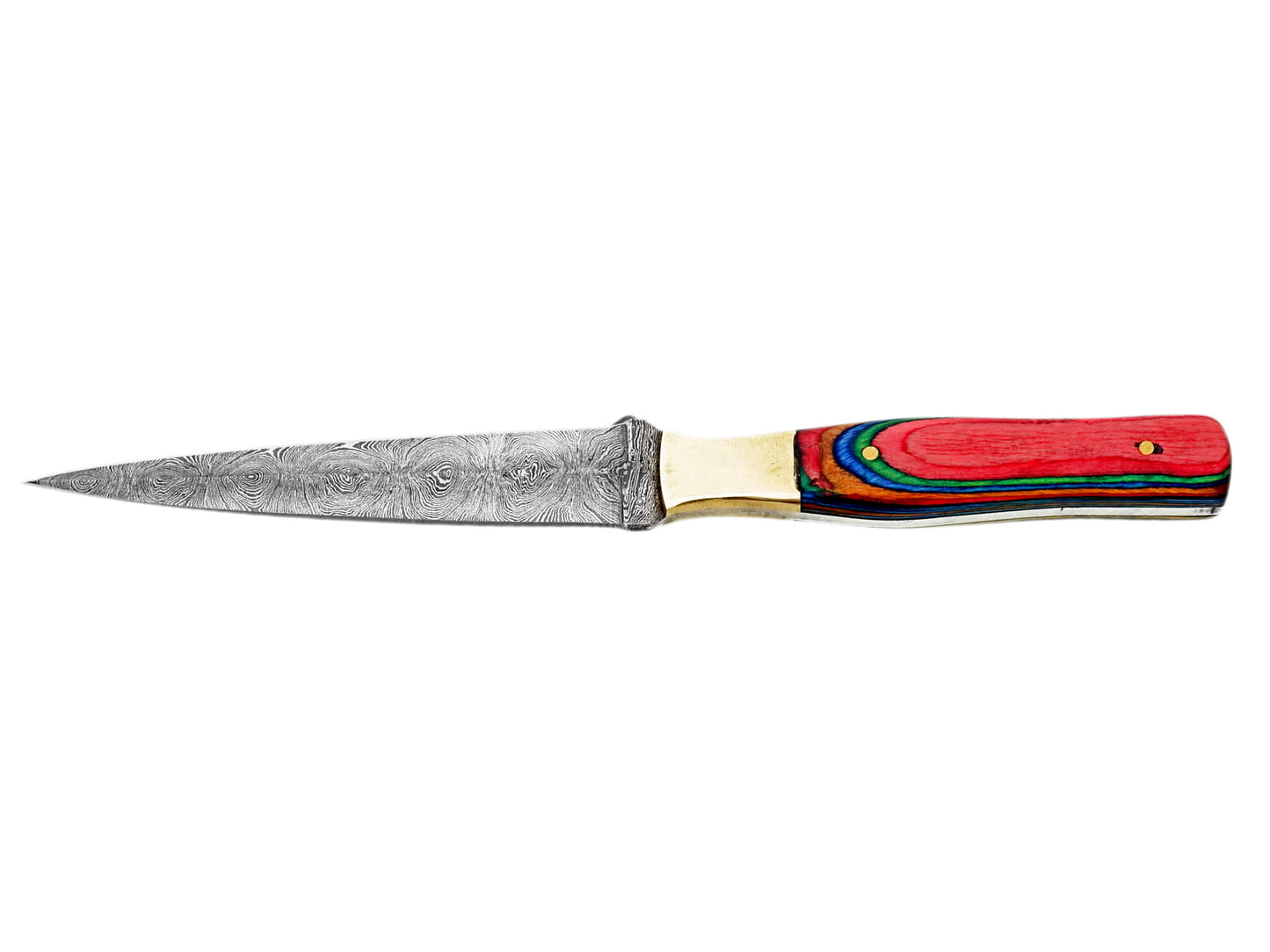 Rainbow Damascus Steel Sharp Cutting Edge Hunting Knife - Unique Handle with Custom Leather Sheath