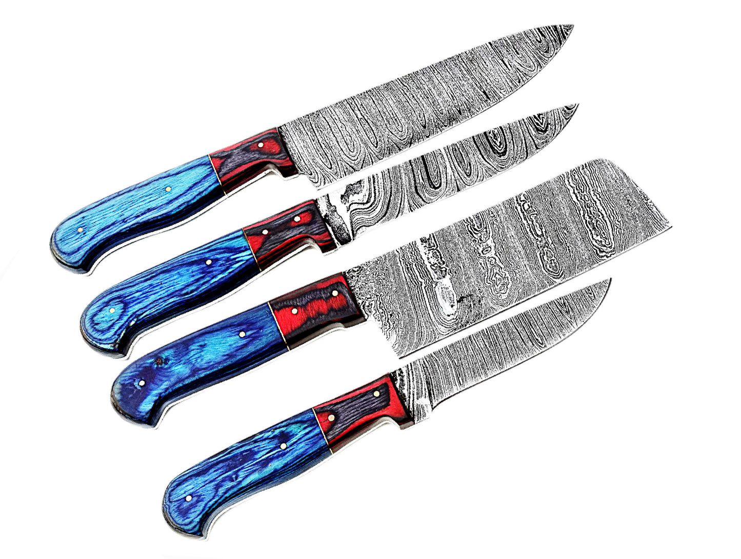 4-Piece Handcrafted Damascus Steel Kitchen & Steak Knives Set with Handstitched Leather Bag