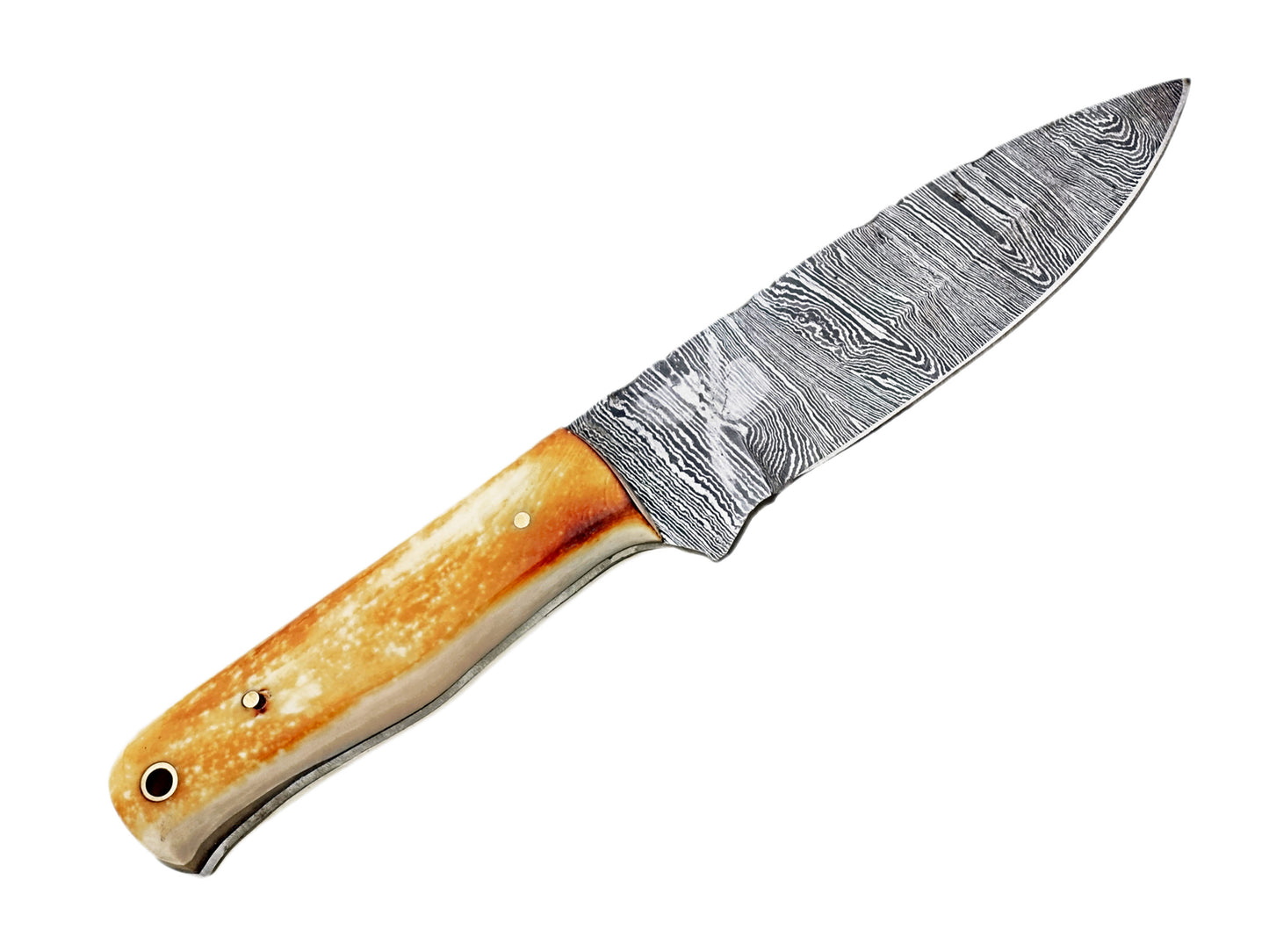 New Handcrafted Damascus Steel Hunting Knife - Sharp Edge Blade with Unique Burn Camel Bone Handle