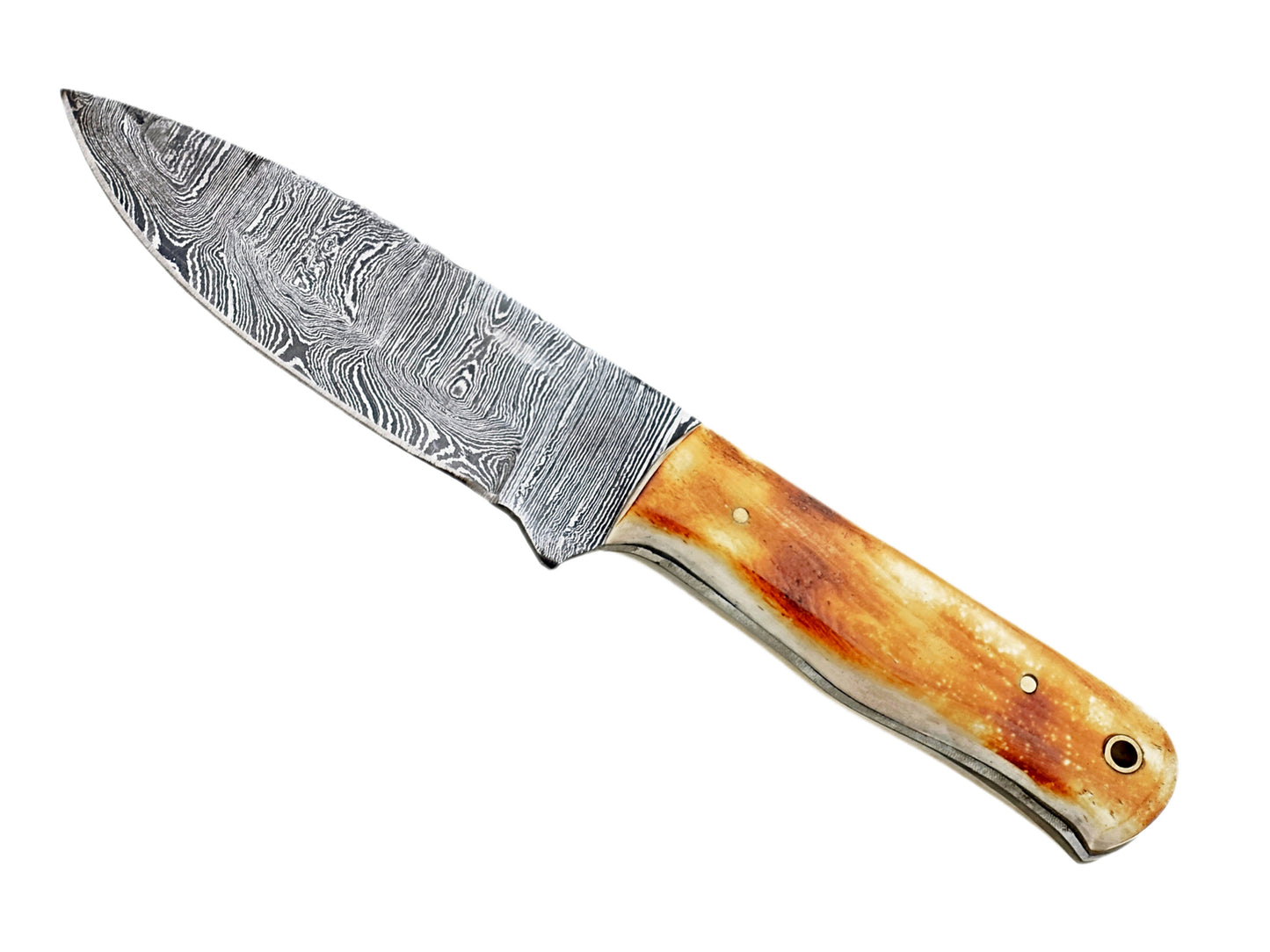 New Handcrafted Damascus Steel Hunting Knife - Sharp Edge Blade with Unique Burn Camel Bone Handle