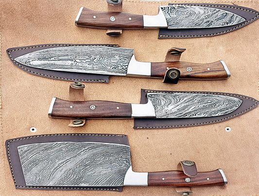 Damascus Steel Kitchen Knives Set Handcrafted Elegance