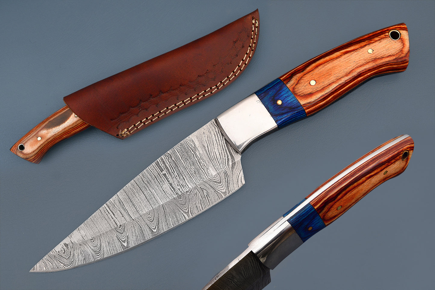 Original Damascus Steak Knife - Custom Hand Forged Damascus Steel Blade with Stabilized Wood Handle