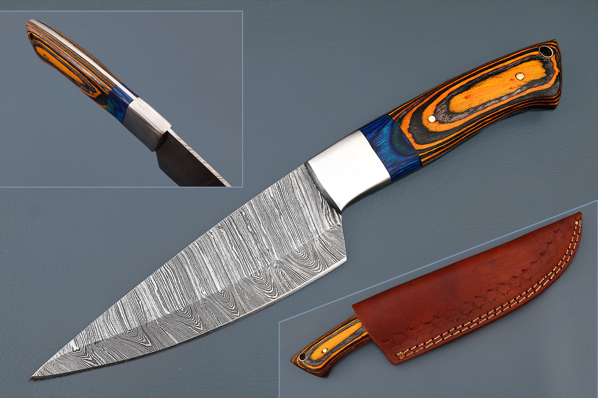 2024 Custom Hand Forged Damascus Steak Knife - Sharp Blade with Stabilized Wood Handle