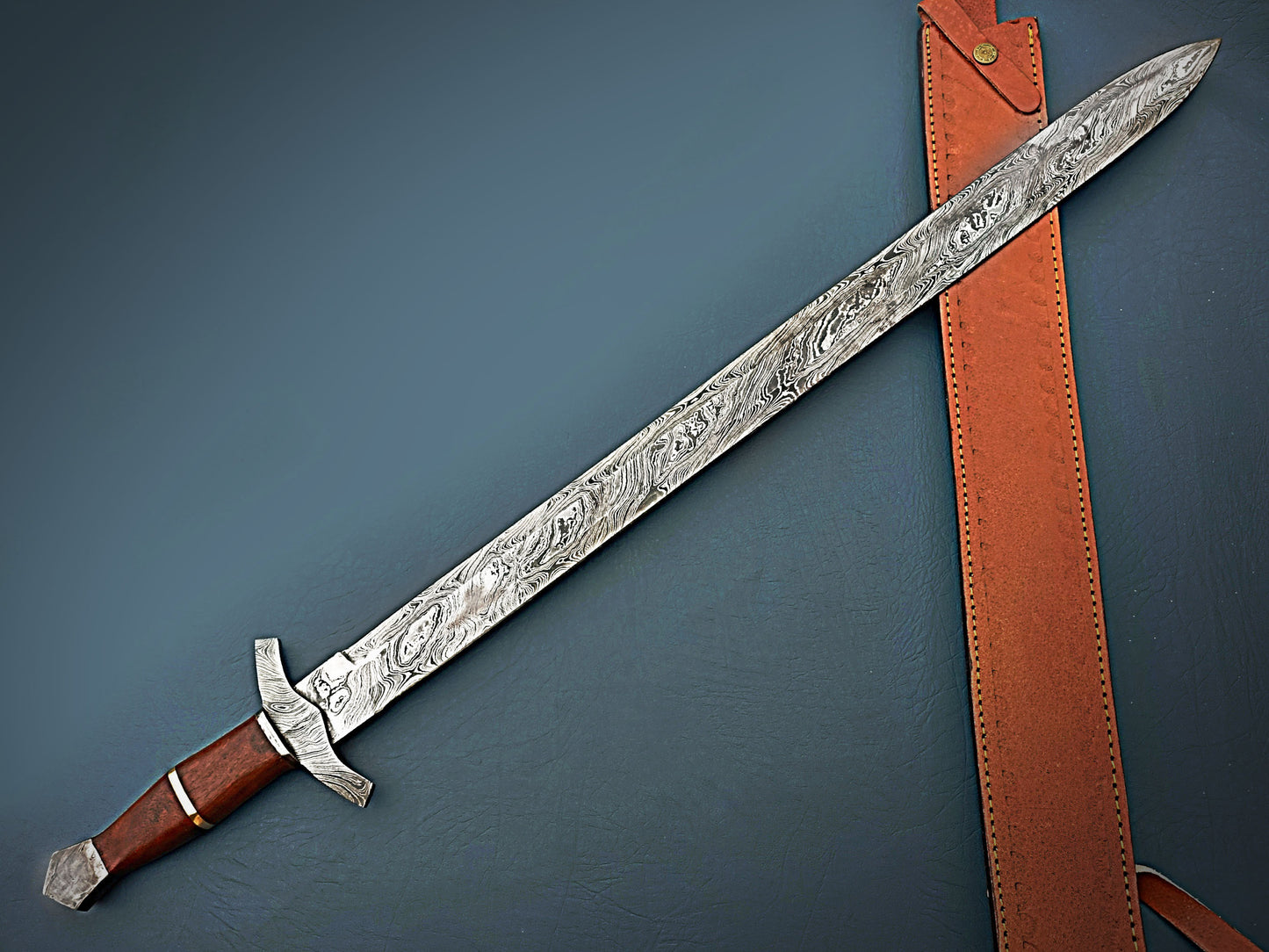 Damascus Steel Sword with Leather Cover