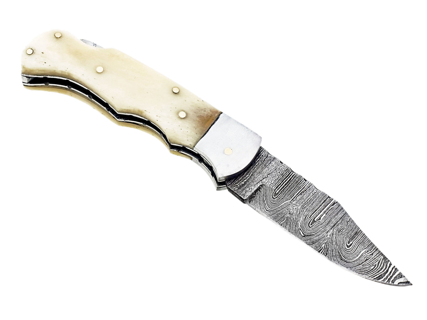 Handmade Damascus Folding Pocket Knife - Camel Bone Handle | Hope Blades