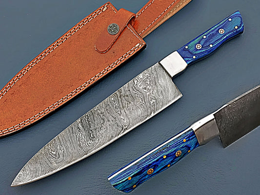 Handcrafted Chef Knife - 10" Damascus Steel Blade with Free Leather Cover | Perfect Kitchen Knife