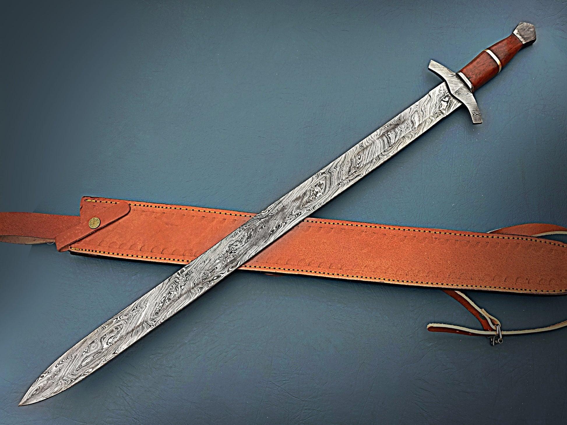 brown Handle Damascus Steel sword