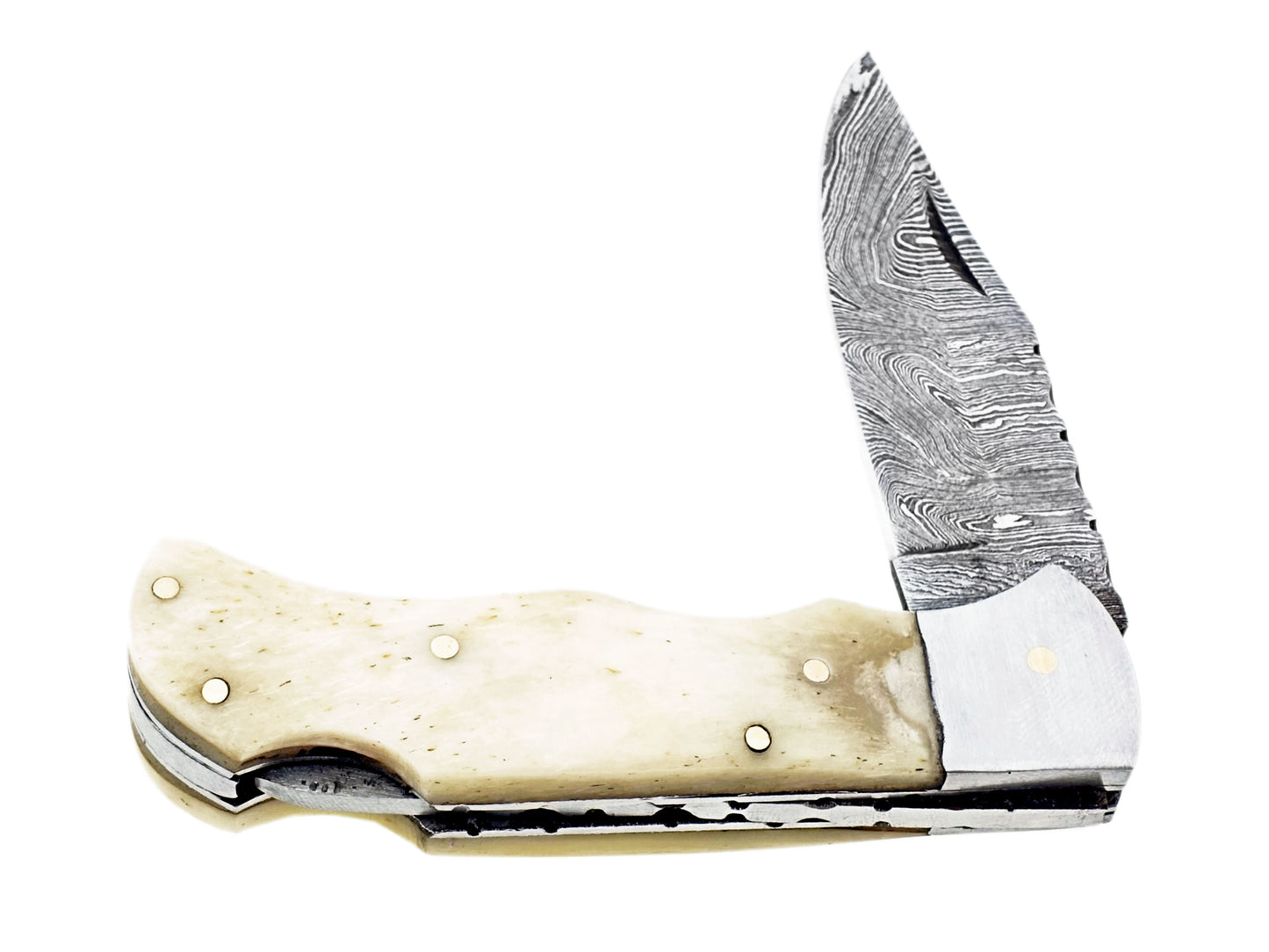 Handmade Damascus Folding Pocket Knife - Camel Bone Handle | Hope Blades