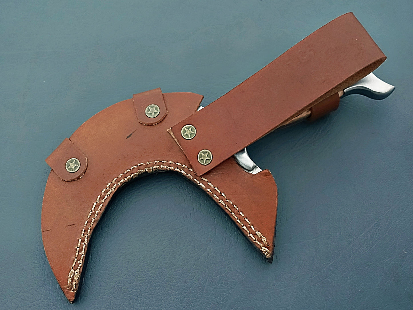 leather cover of Damascus Antler Hunting Knife