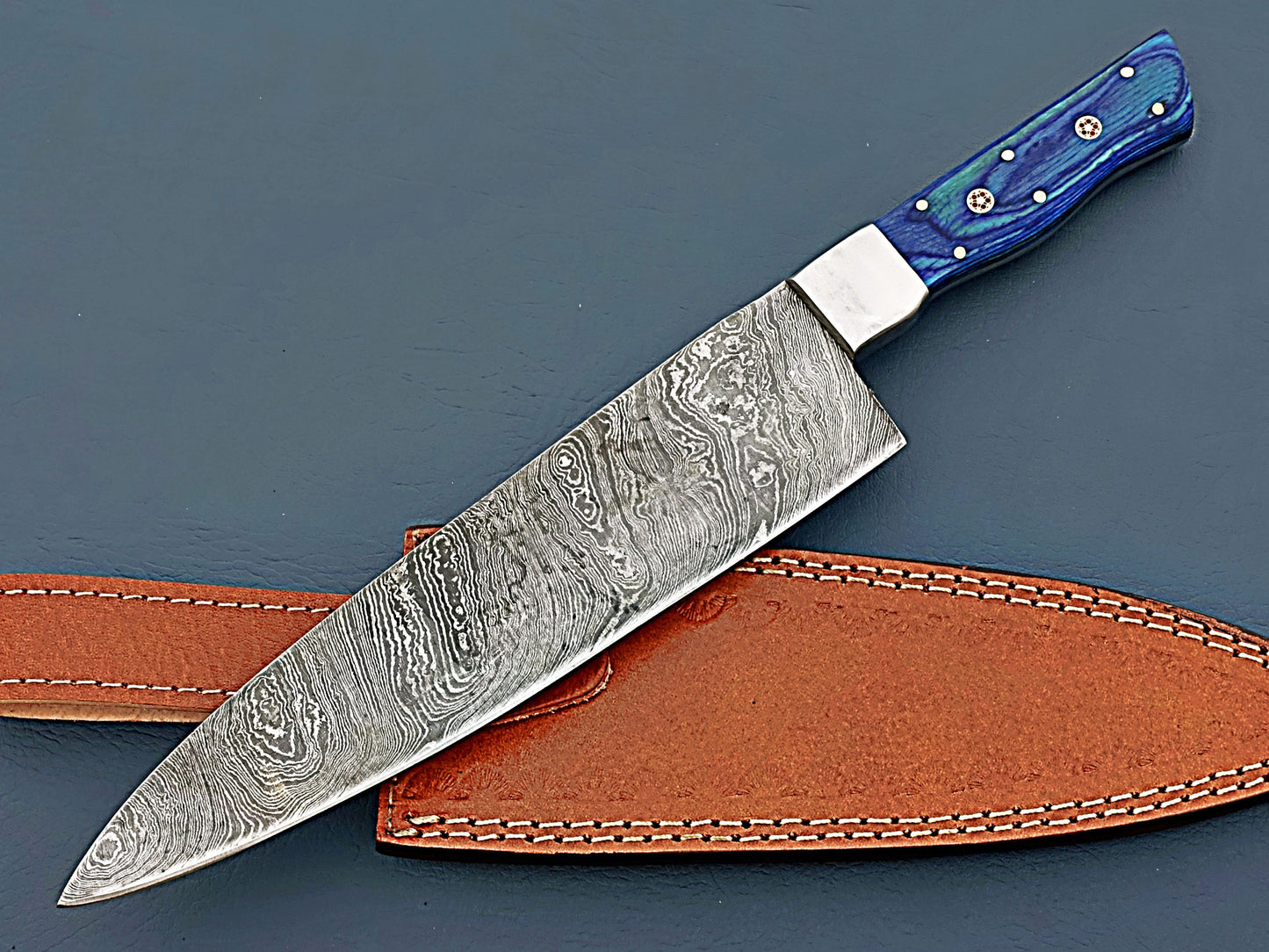 Handcrafted Chef Knife - 10" Damascus Steel Blade with Free Leather Cover | Perfect Kitchen Knife