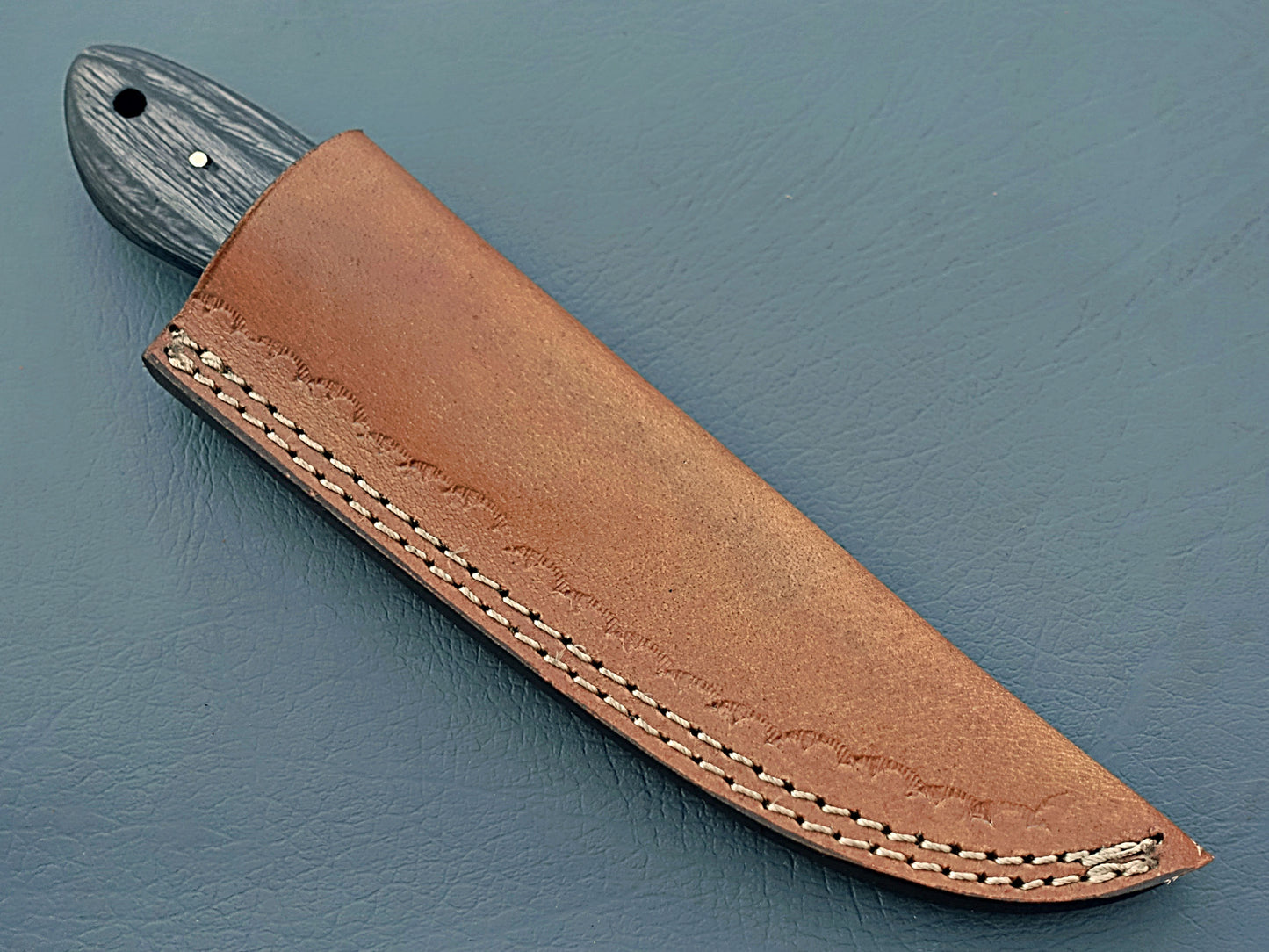 2024 Damascus Steel Wood Camping Knife - Custom Handcrafted Hunting Knife with Leather Holder