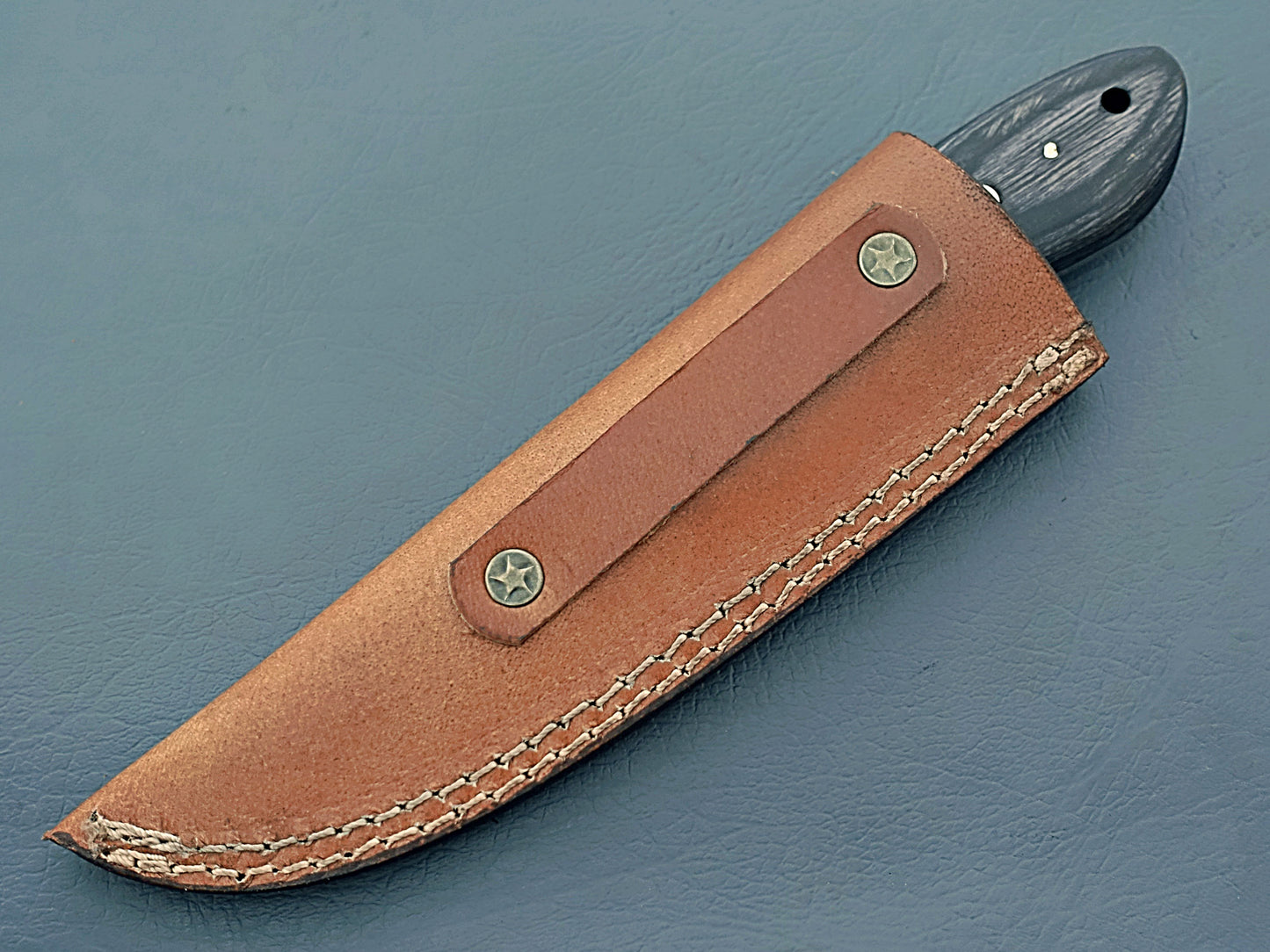 2024 Damascus Steel Wood Camping Knife - Custom Handcrafted Hunting Knife with Leather Holder