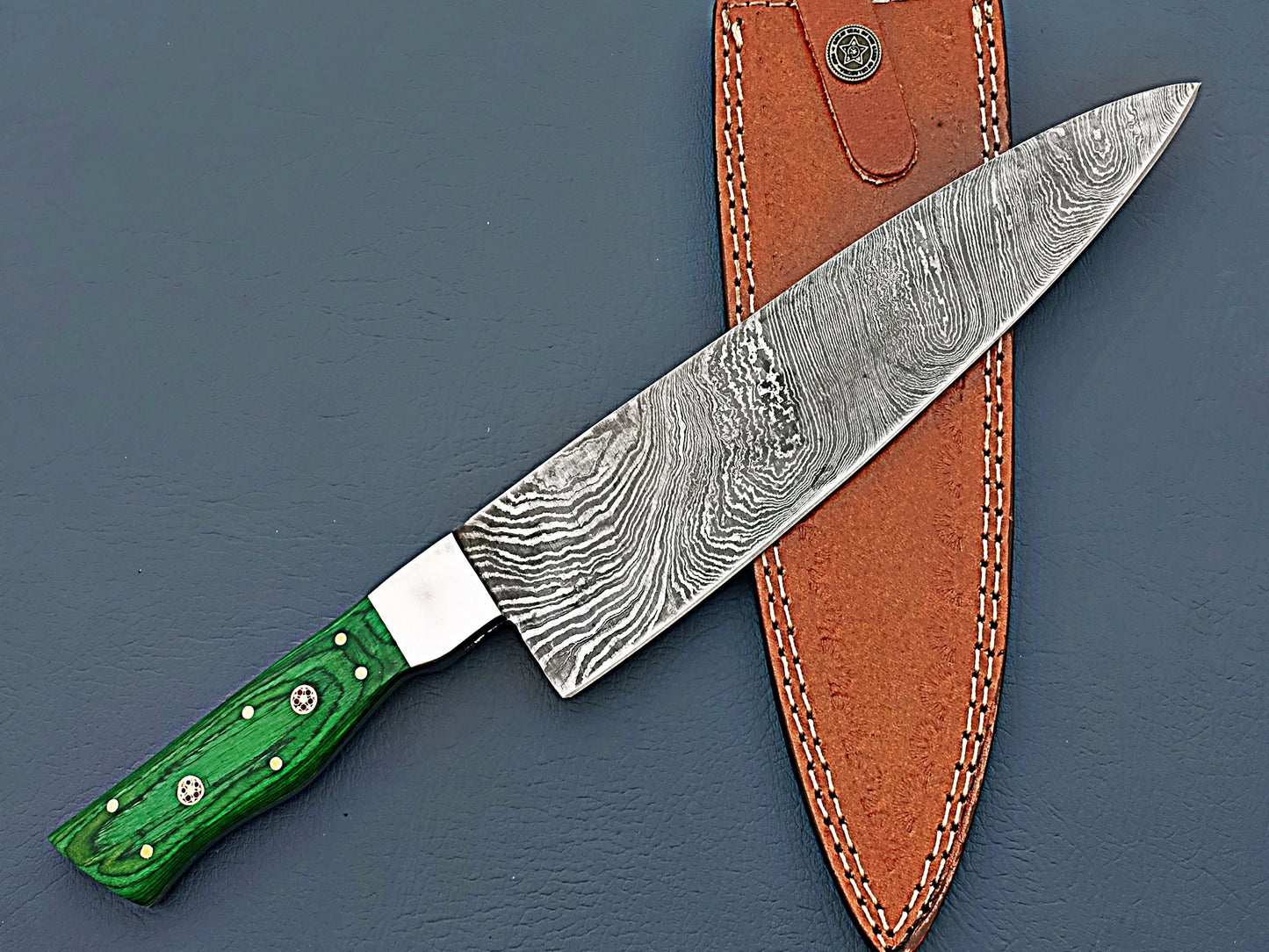 Unique Green Handle Damascus Chef Knife - Sharp Edge Kitchen Knife, Best Cookware Gift