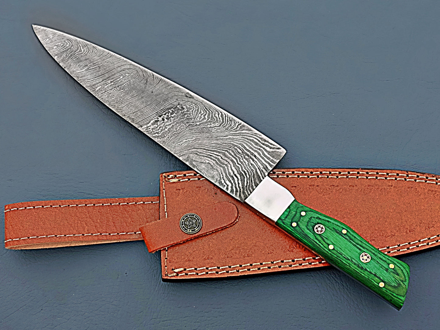 Unique Green Handle Damascus Chef Knife - Sharp Edge Kitchen Knife, Best Cookware Gift