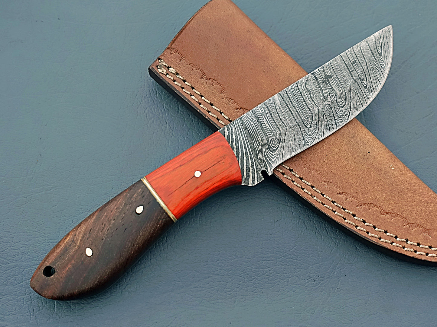 Custom Handmade Damascus Steel Small Hunting Knife - Stabilized Wood Handle 8" Inches