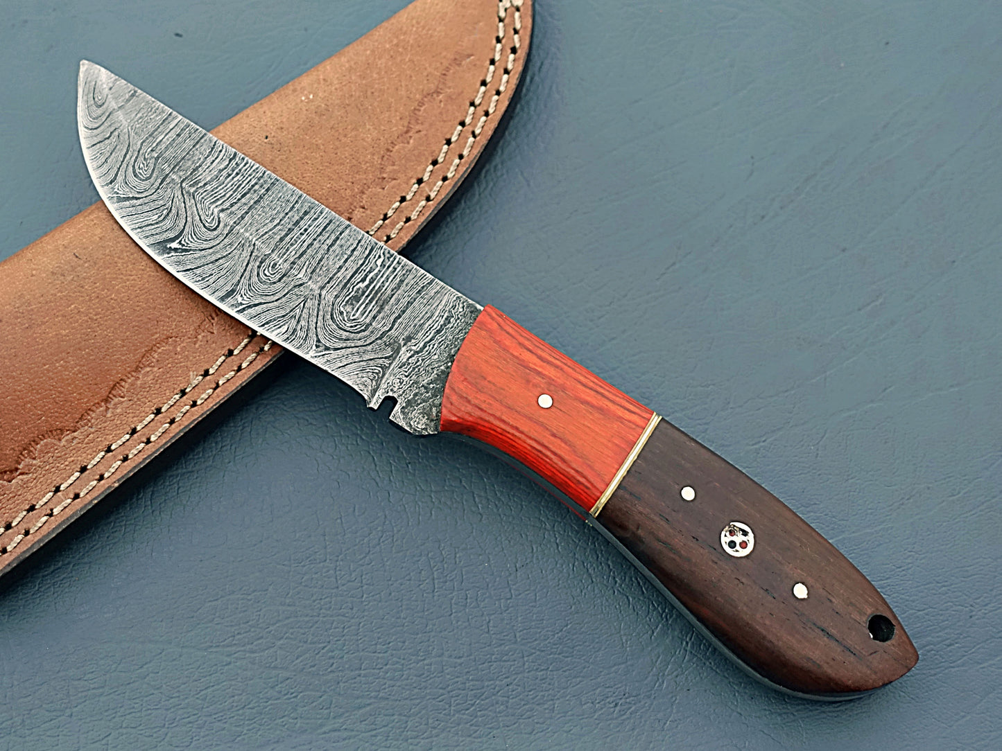 Custom Handmade Damascus Steel Small Hunting Knife - Stabilized Wood Handle 8" Inches