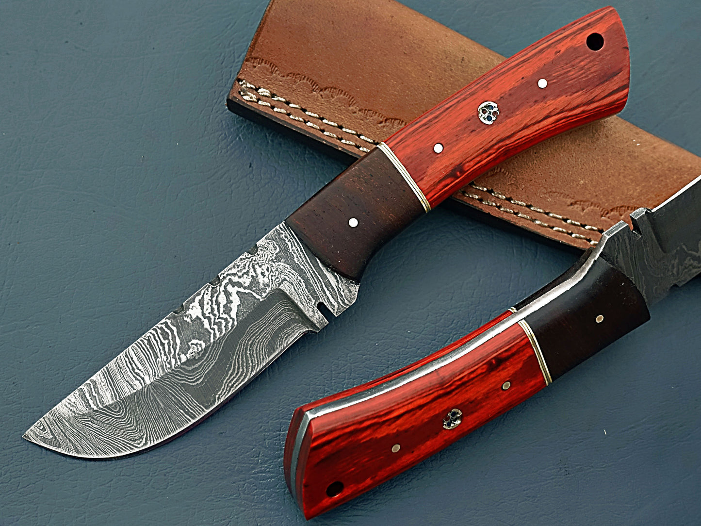 Handmade Custom Hunting Knife German Stainless Steel Olive Wood & Epoxy Handle with Leather Sheath