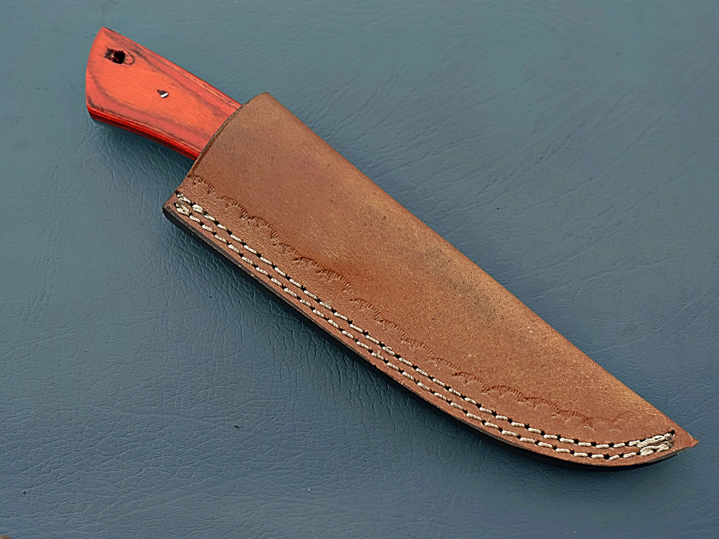 Handmade Custom Hunting Knife German Stainless Steel Olive Wood & Epoxy Handle with Leather Sheath