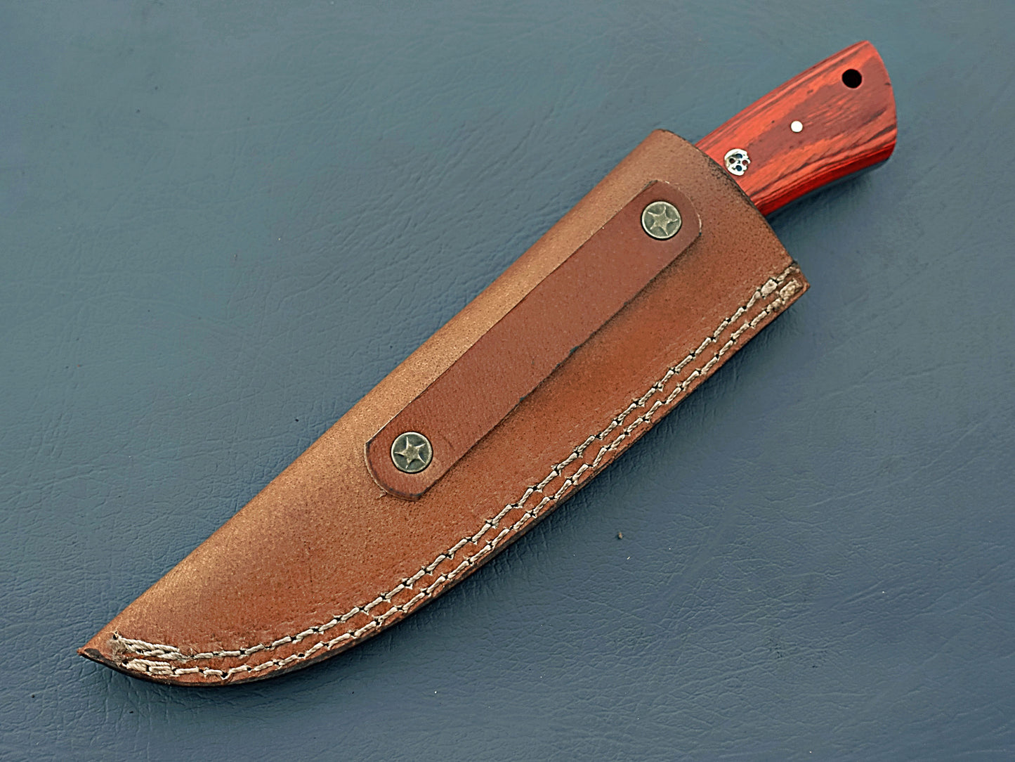 Handmade Custom Hunting Knife German Stainless Steel Olive Wood & Epoxy Handle with Leather Sheath