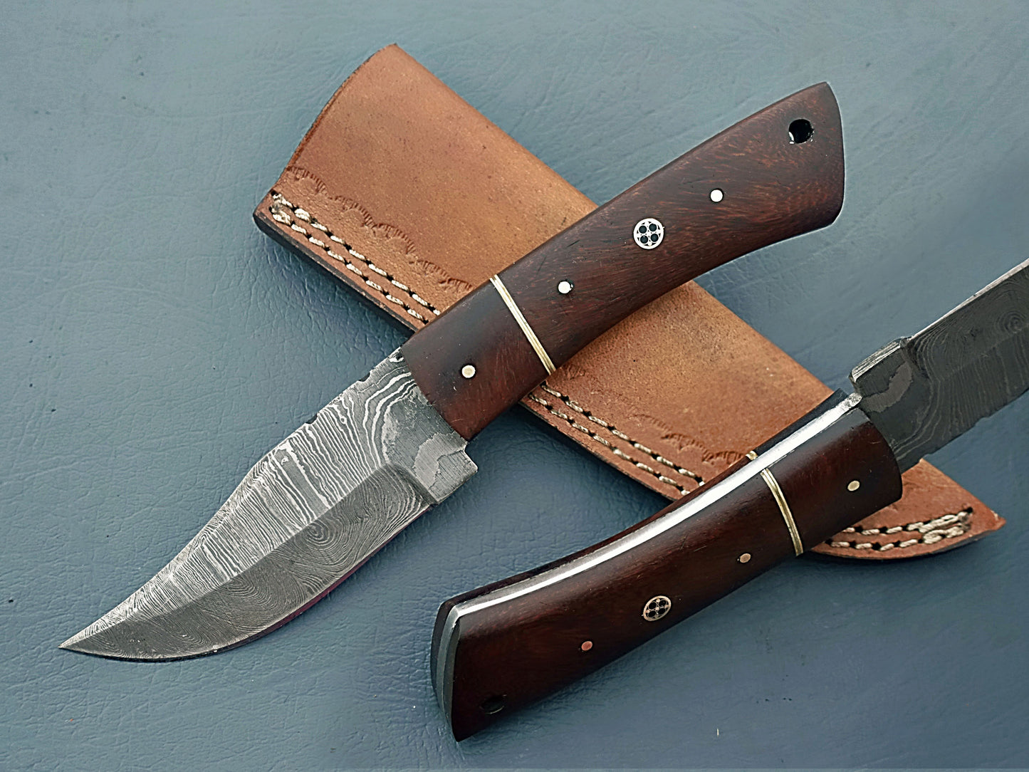 Custom Damascus Skinner Knife | 8" Skinning Knife with Leather Sheath | EDC Knife