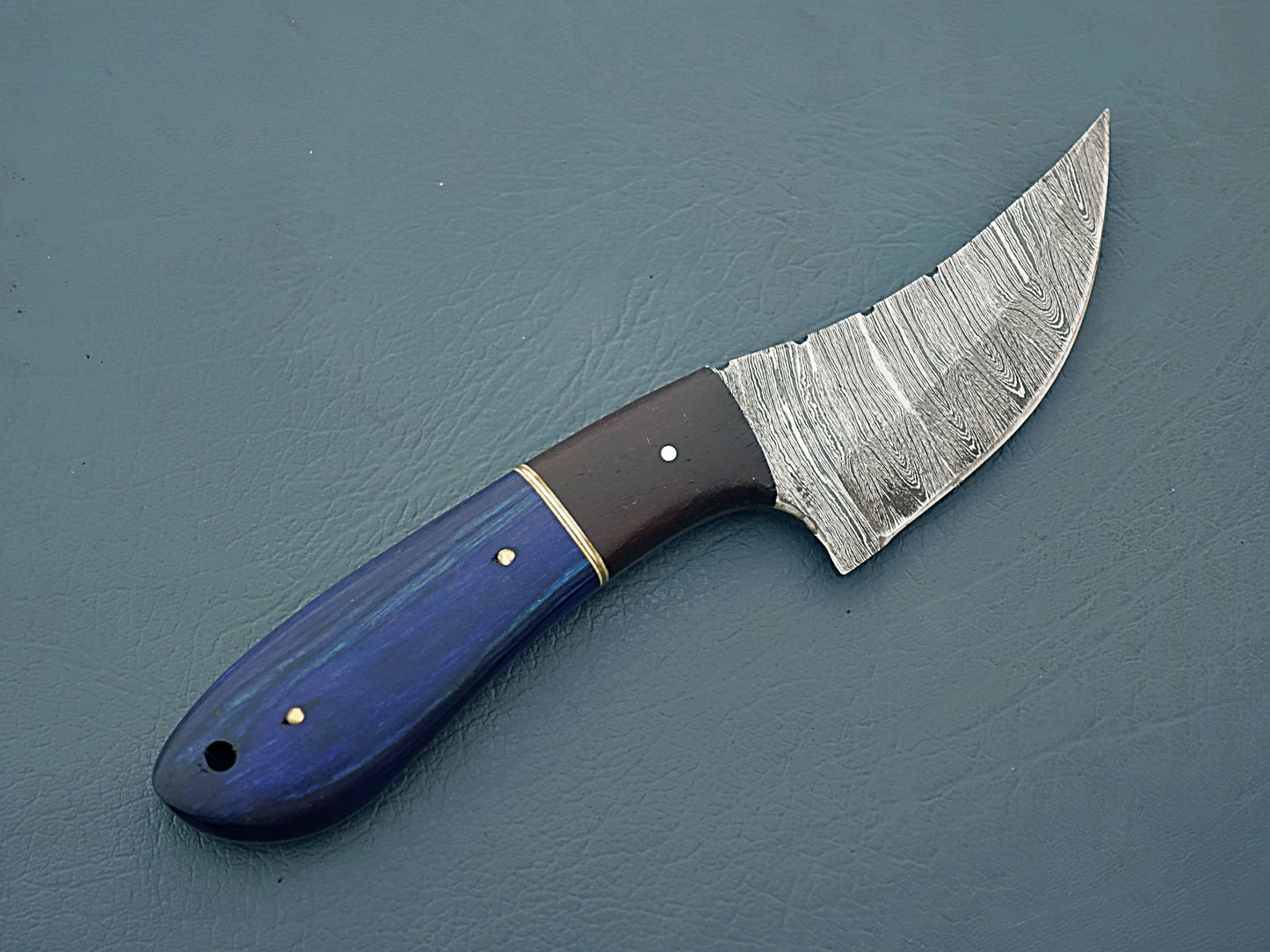 Blue Handle Handcrafted Forged Damascus Steel Hunting Knife | Stabilized Wood & Rosewood Handle