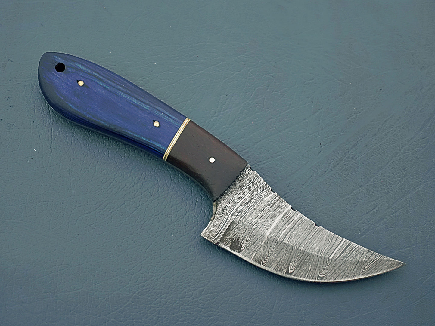 Blue Handle Handcrafted Forged Damascus Steel Hunting Knife | Stabilized Wood & Rosewood Handle