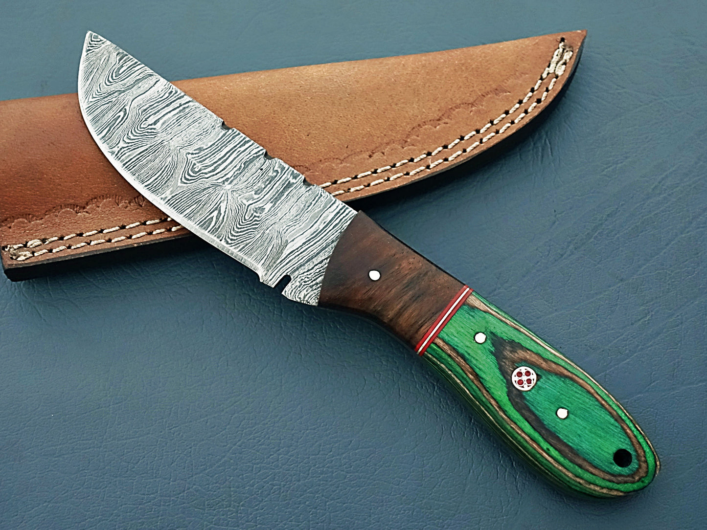 Green Handle Damascus Knife Brown 