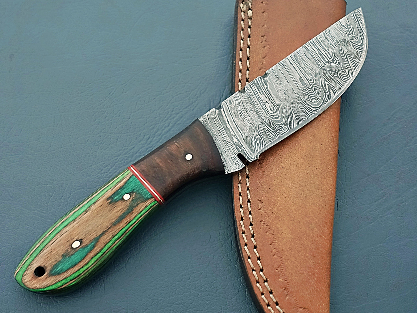 Custom Handmade Damascus Steel Skinner Knife - 8" Skinning Knife with Leather Sheath