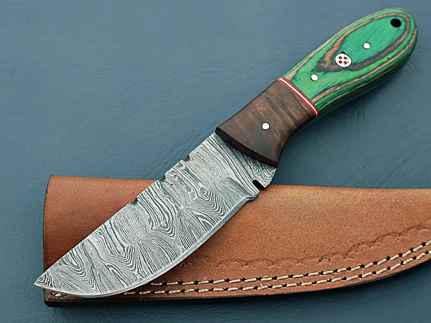 Custom Handmade Damascus Steel Skinner Knife - 8" Skinning Knife with Leather Sheath