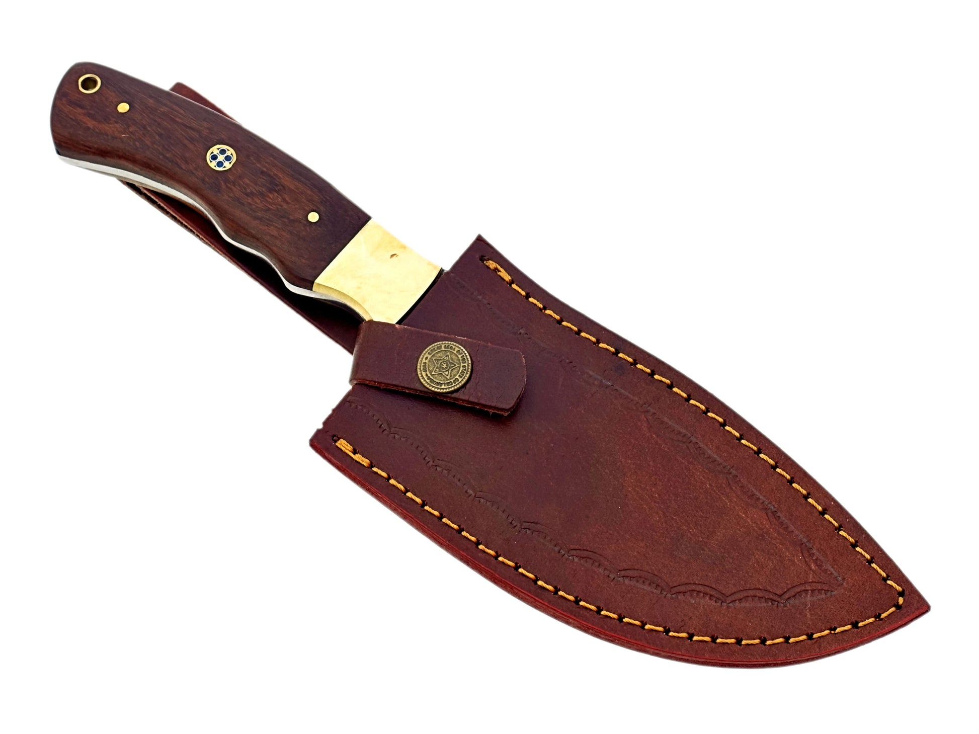  Damascus Hunting Knife with leather cover