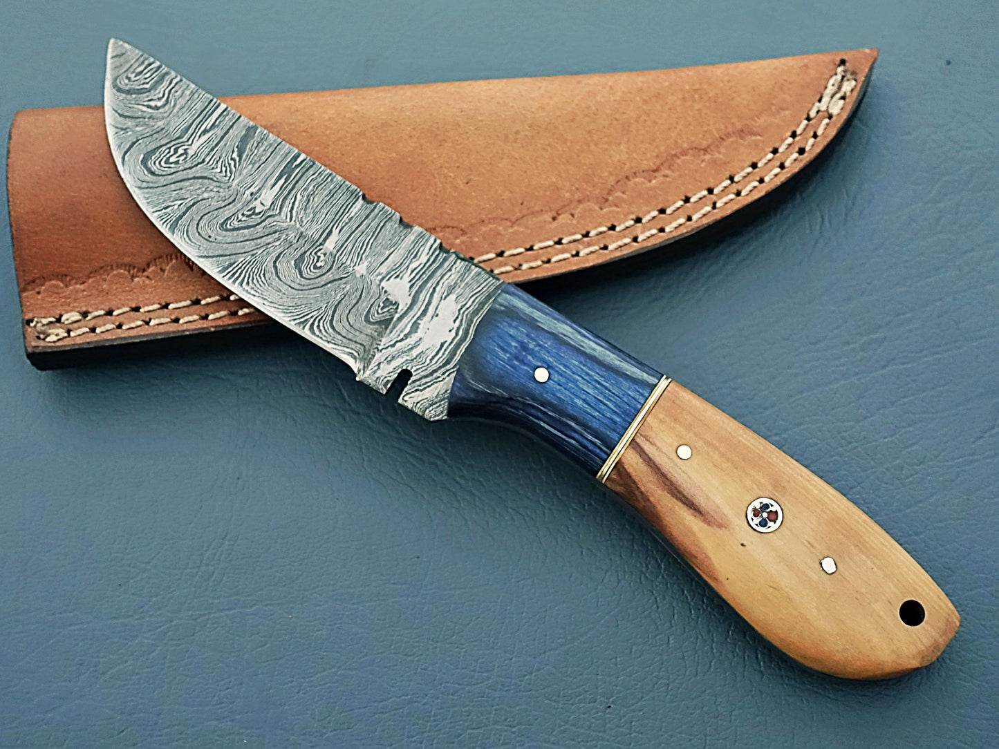 8" Inches Handmade Damascus Steel Hunting Knife with Leather Sheath - Hope Blades