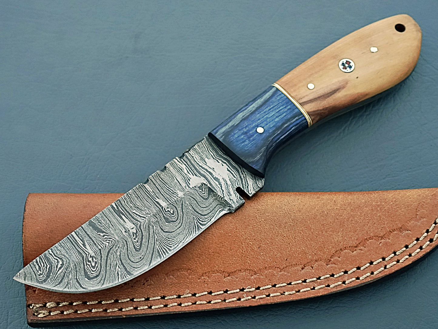 8" Inches Handmade Damascus Steel Hunting Knife with Leather Sheath - Hope Blades