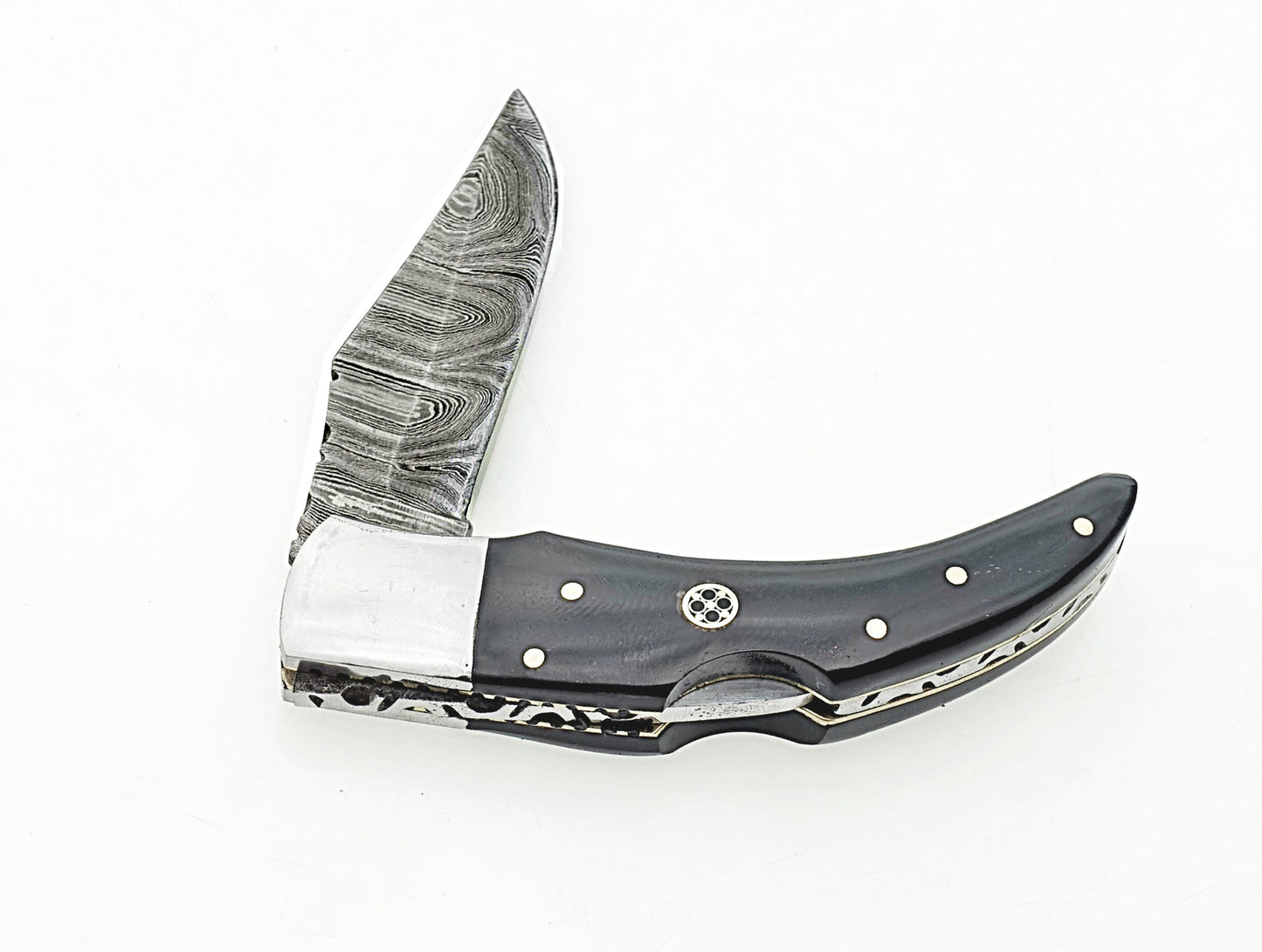 Custom Damascus Pocket Folding Knife with Camel Bone Handle