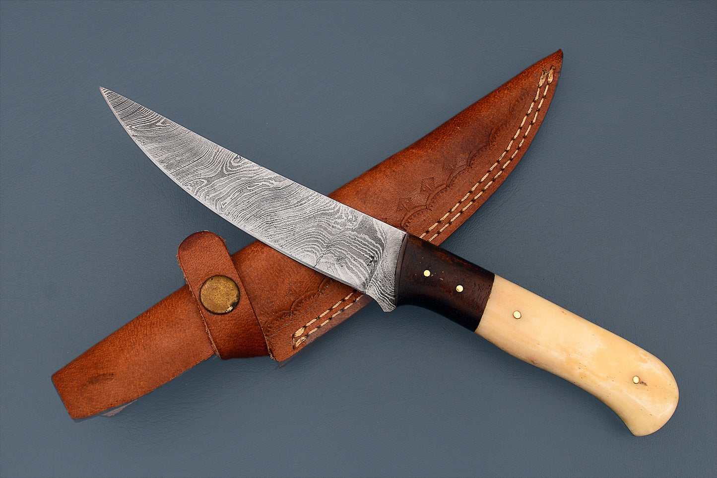 Handcrafted Fillet Knife - 10" Damascus Steel Blade, Camel Bone & Iron Wood Handle | Hope Blades