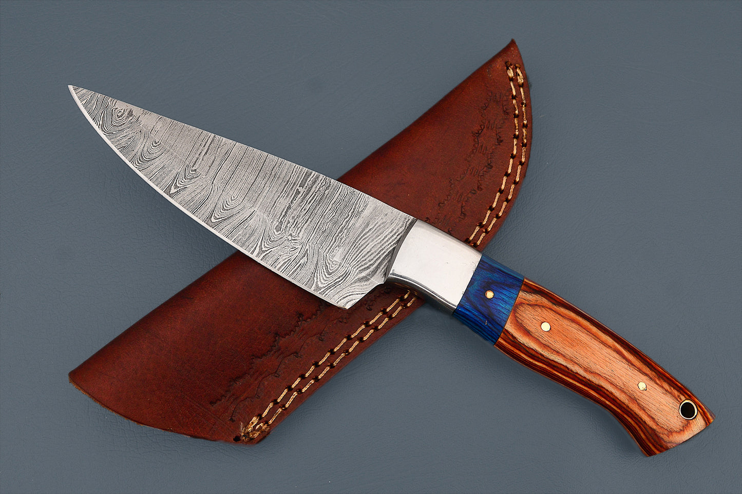 Original Damascus Steak Knife - Custom Hand Forged Damascus Steel Blade with Stabilized Wood Handle