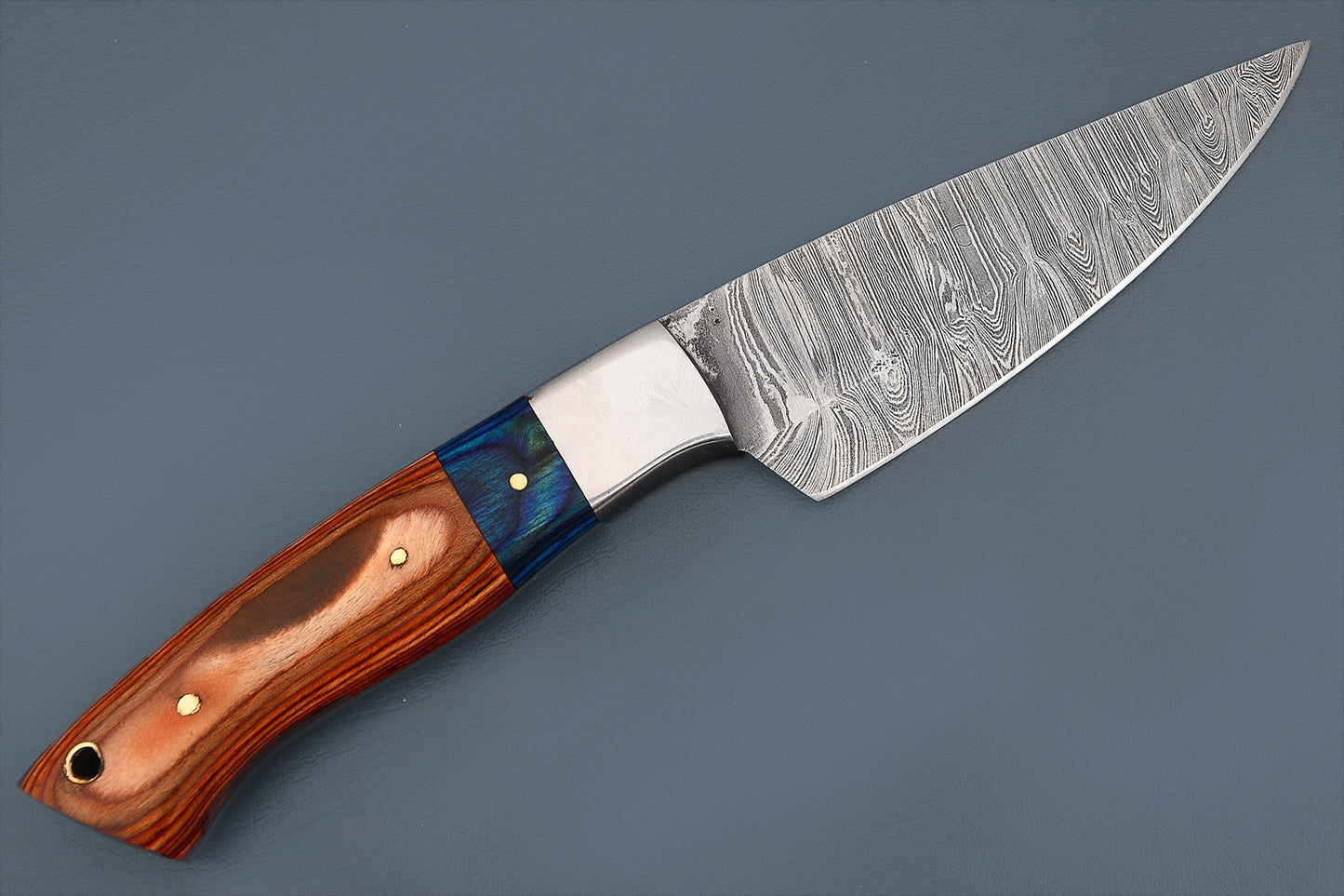 Original Damascus Steak Knife - Custom Hand Forged Damascus Steel Blade with Stabilized Wood Handle