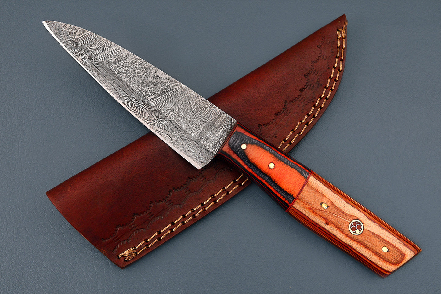 Texas Damascus New Steak Knife - Handcrafted Forged Damascus Steel Blade with Stabilized Wood Handle